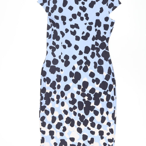 Lily&Franc Womens Blue Geometric Polyester Bodycon Size 10 Boat Neck Pullover