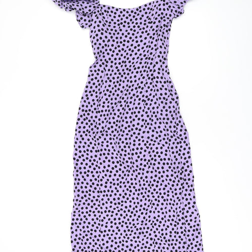 Zara Womens Purple Polka Dot Viscose Shift Size XS Square Neck Zip - Split Hem