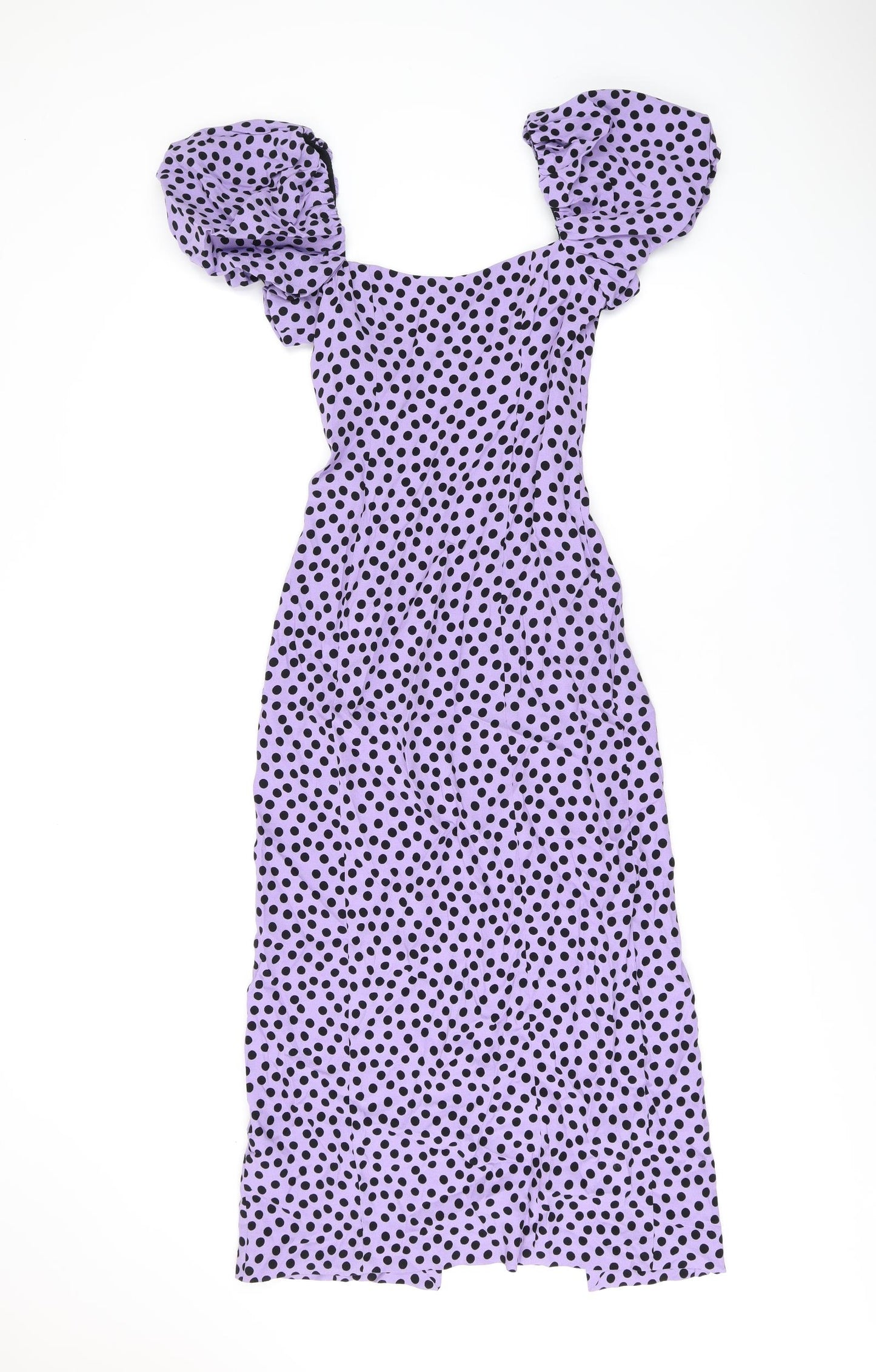 Zara Womens Purple Polka Dot Viscose Shift Size XS Square Neck Zip - Split Hem