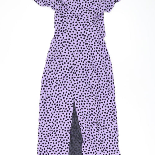Zara Womens Purple Polka Dot Viscose Shift Size XS Square Neck Zip - Split Hem