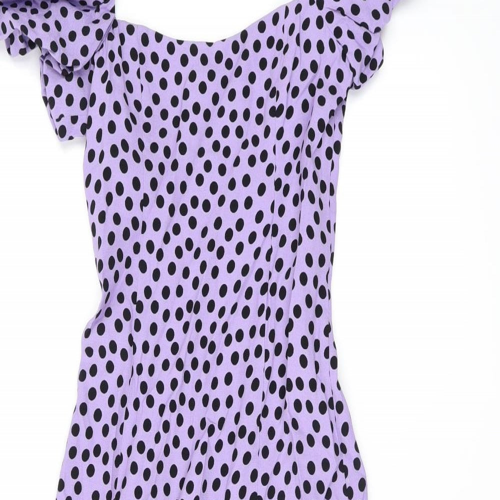 Zara Womens Purple Polka Dot Viscose Shift Size XS Square Neck Zip - Split Hem
