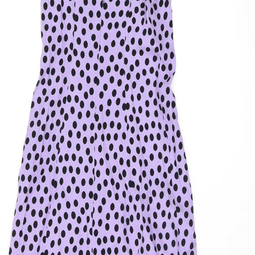 Zara Womens Purple Polka Dot Viscose Shift Size XS Square Neck Zip - Split Hem