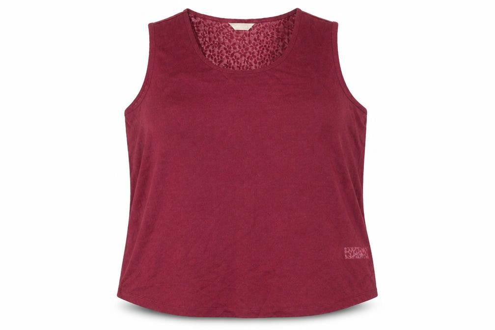 Front view of Anthology women’s red polyester basic tank, size UK 18, scoop neck