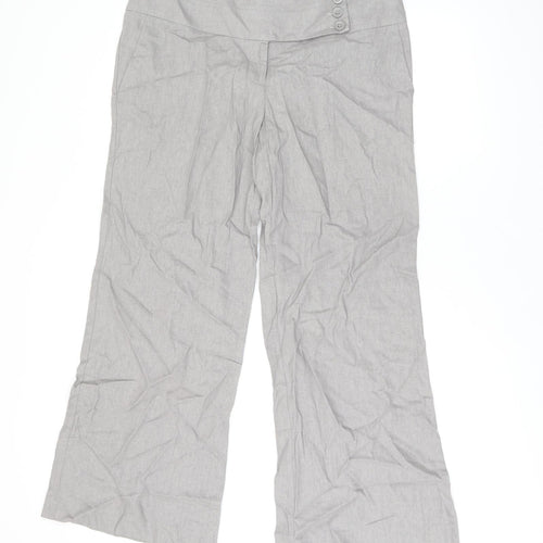 New Look Womens Grey Linen Trousers Size 14 L29 in Regular Zip