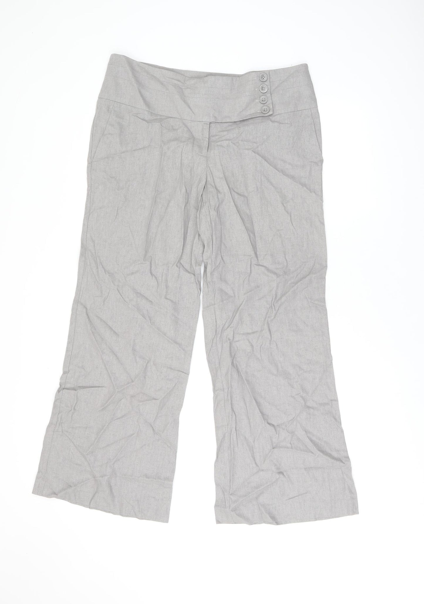 New Look Womens Grey Linen Trousers Size 14 L29 in Regular Zip