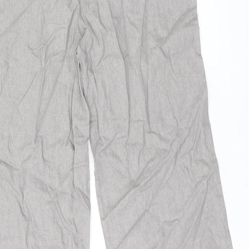 New Look Womens Grey Linen Trousers Size 14 L29 in Regular Zip