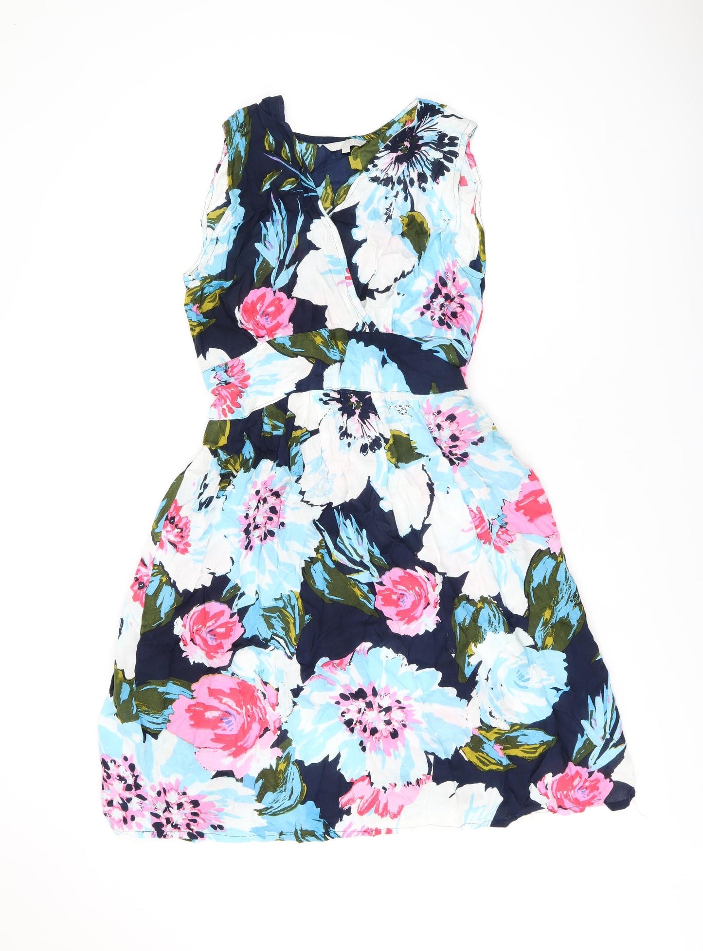 PEBBLE BAY Womens Blue Floral Viscose A-Line Size L V-Neck Pullover