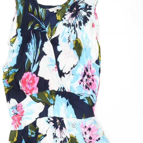 PEBBLE BAY Womens Blue Floral Viscose A-Line Size L V-Neck Pullover