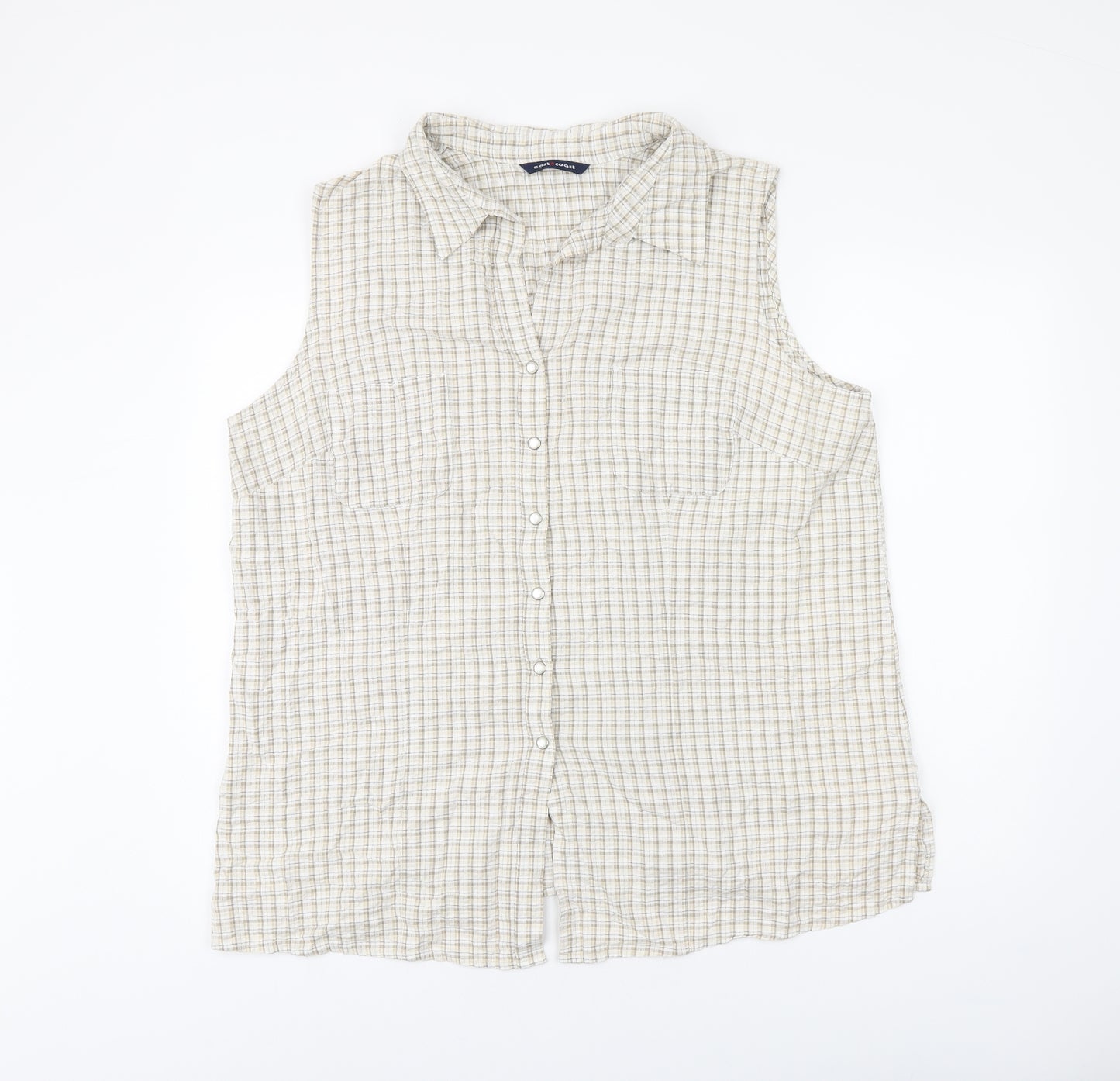 East Coast Womens Beige Plaid Cotton Basic Button-Up Size 22 Collared