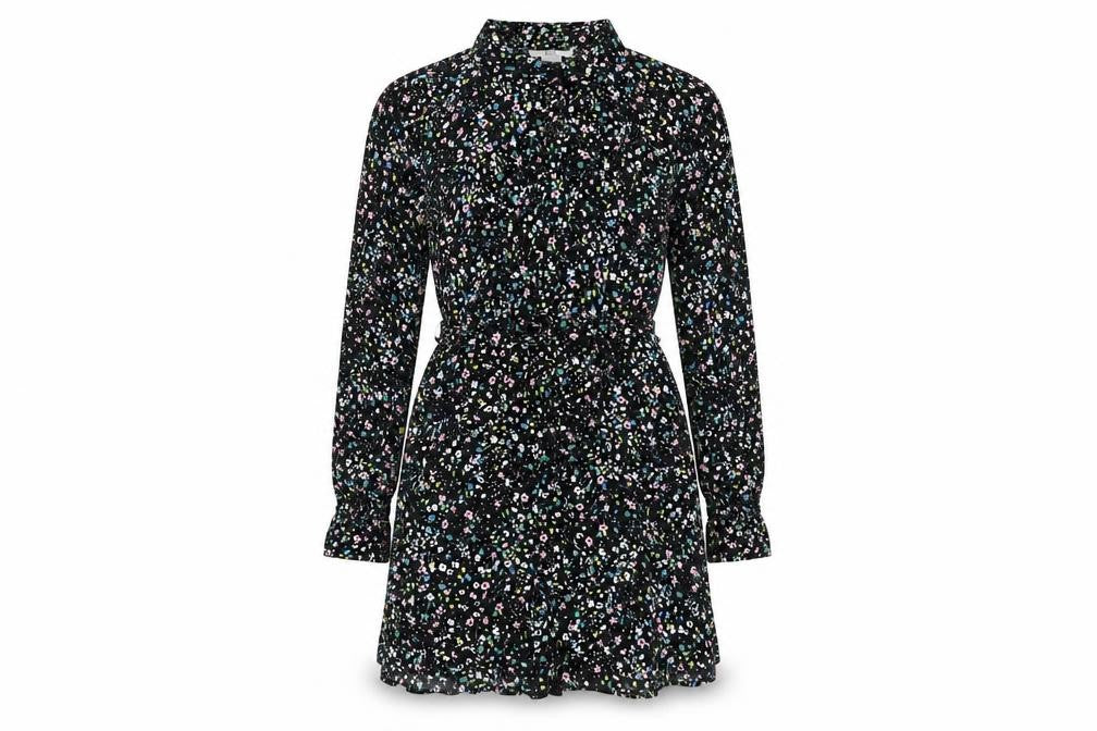 &Et Womens Black Floral Viscose Shirt Dress Size 8 Collared Button