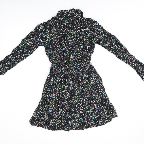 &Et Womens Black Floral Viscose Shirt Dress Size 8 Collared Button