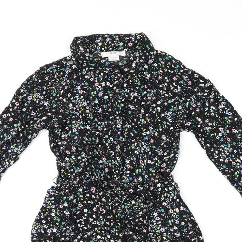 &Et Womens Black Floral Viscose Shirt Dress Size 8 Collared Button