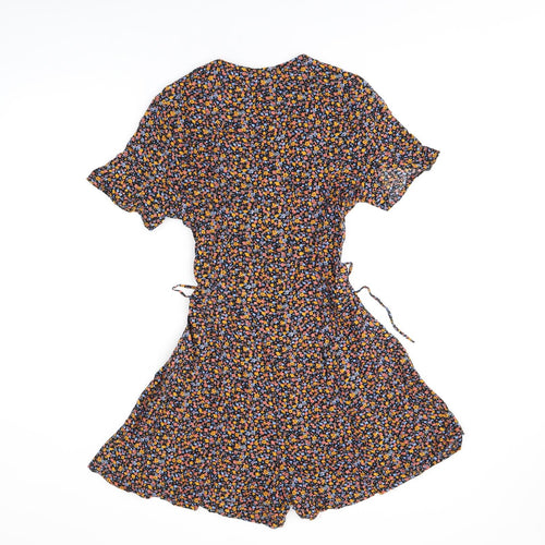 New Look Womens Black Floral Viscose Playsuit One-Piece Size 10 Button