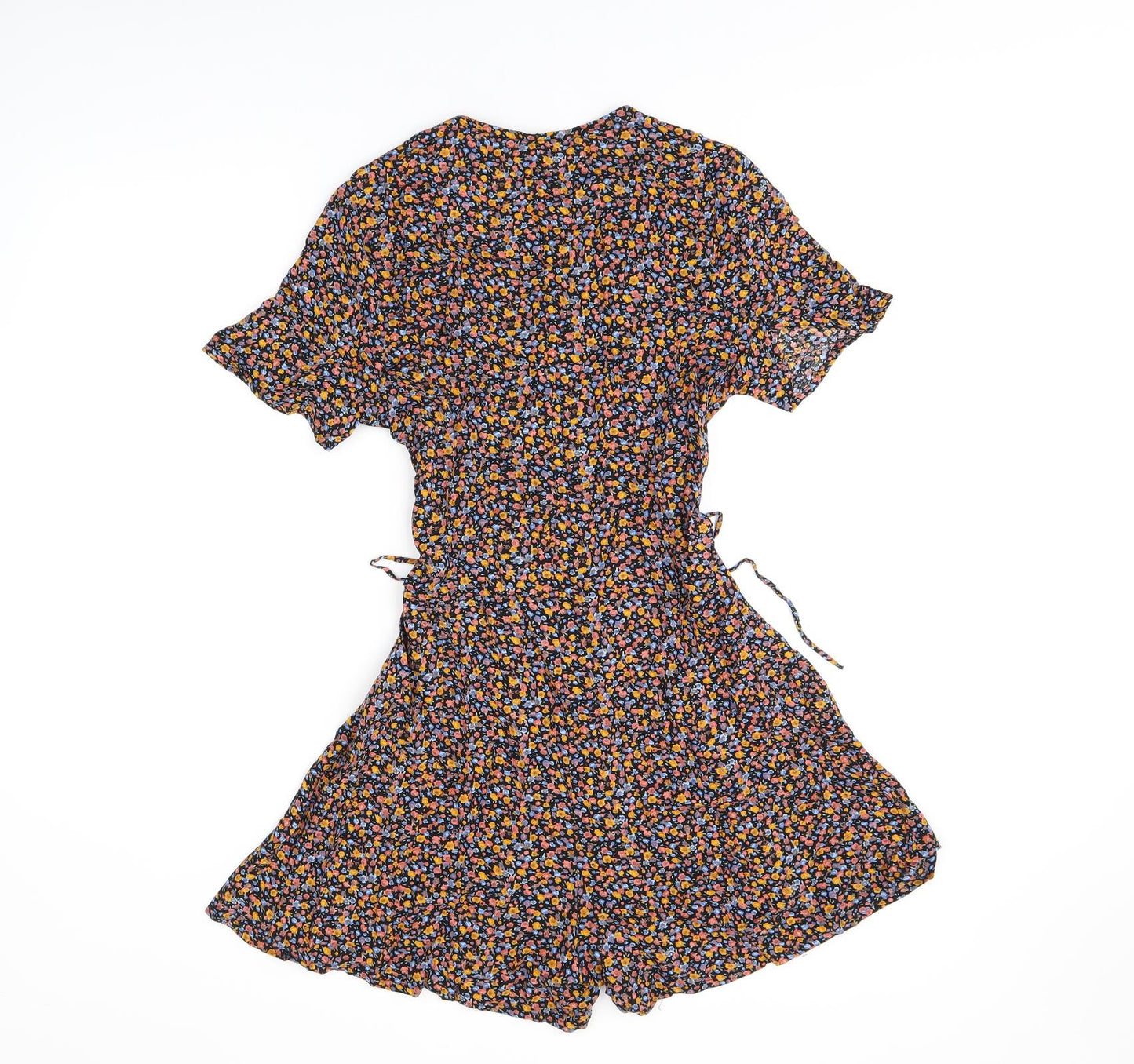 New Look Womens Black Floral Viscose Playsuit One-Piece Size 10 Button