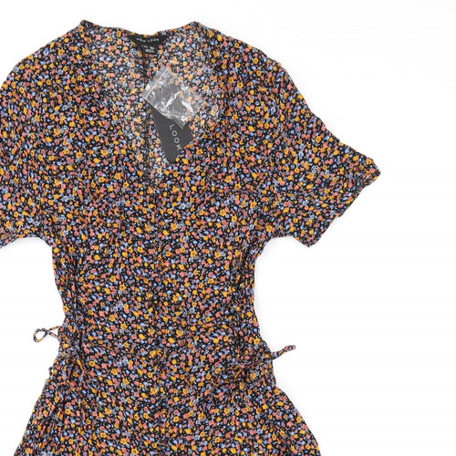 New Look Womens Black Floral Viscose Playsuit One-Piece Size 10 Button