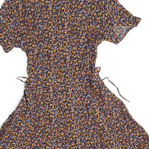 New Look Womens Black Floral Viscose Playsuit One-Piece Size 10 Button