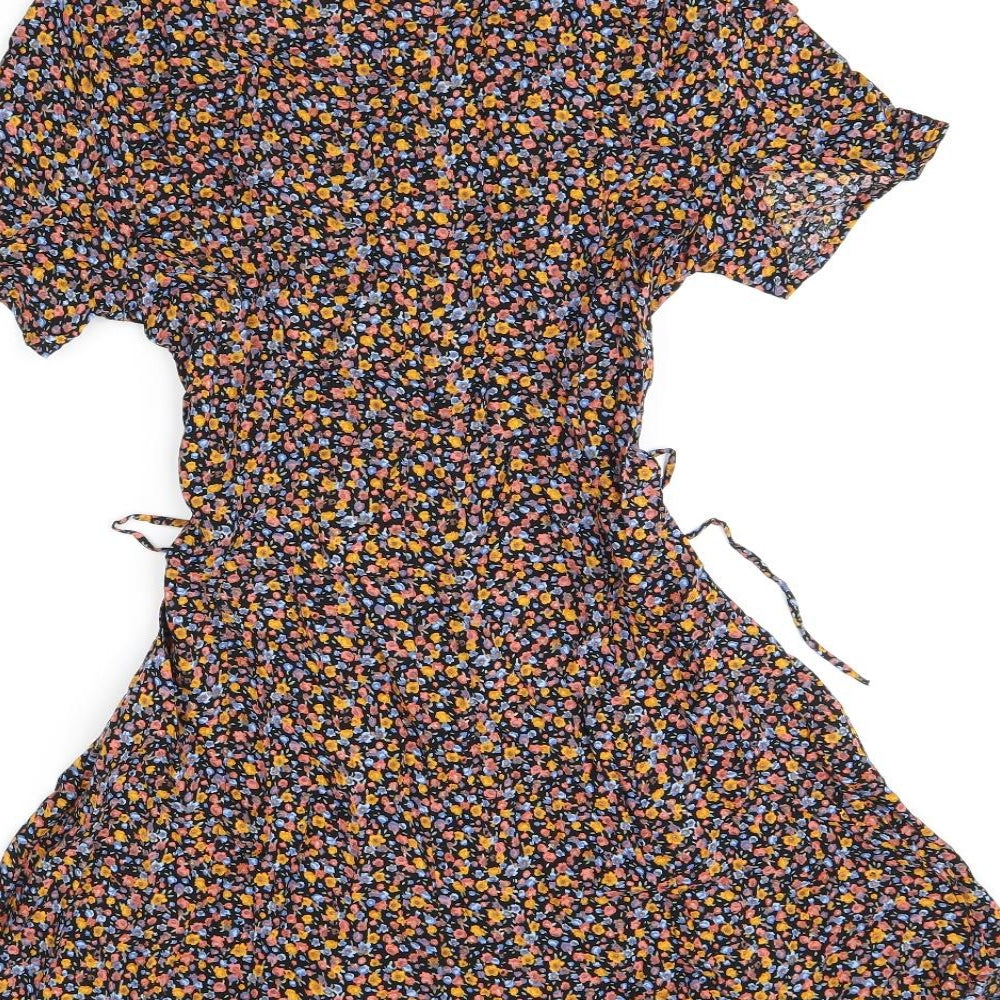 New Look Womens Black Floral Viscose Playsuit One-Piece Size 10 Button