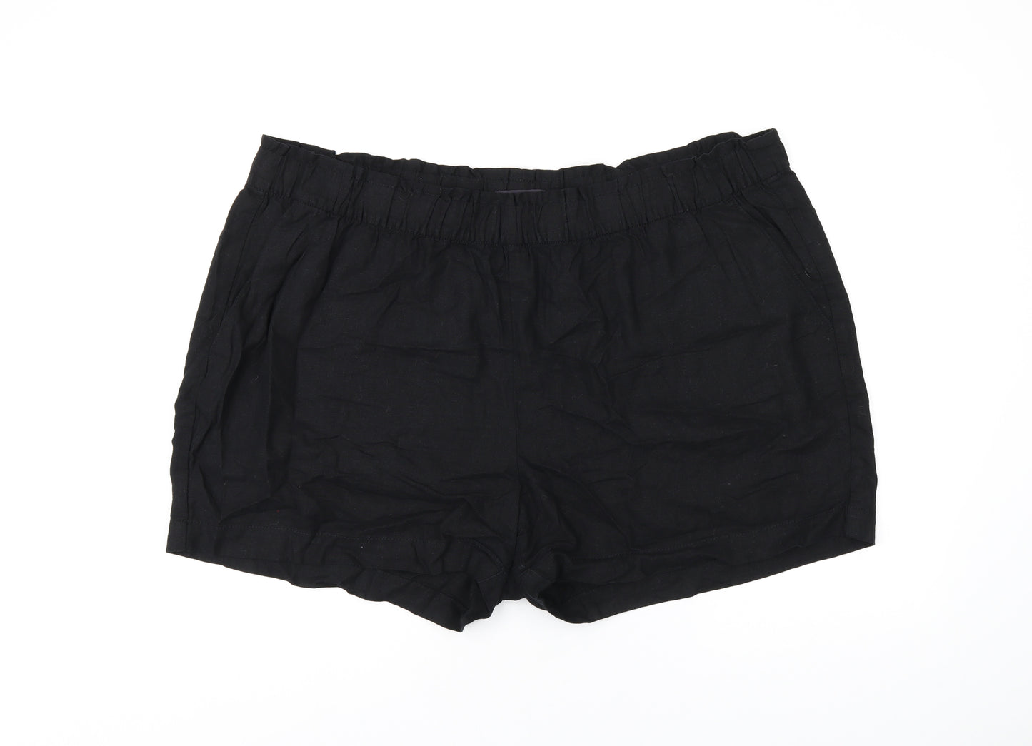 Marks and Spencer Womens Black Linen Basic Shorts Size 24 Regular Pull On