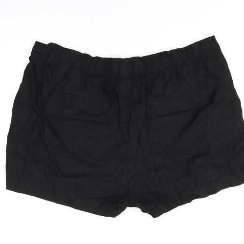 Marks and Spencer Womens Black Linen Basic Shorts Size 24 Regular Pull On
