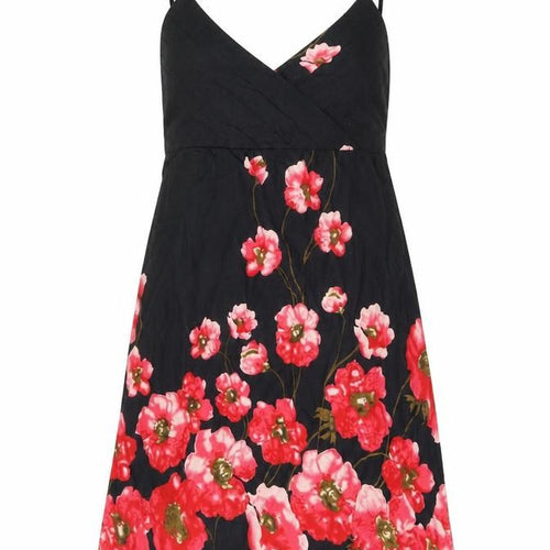 Pussycat London Womens Black Floral Cotton Mini Size 10 V-Neck Pullover