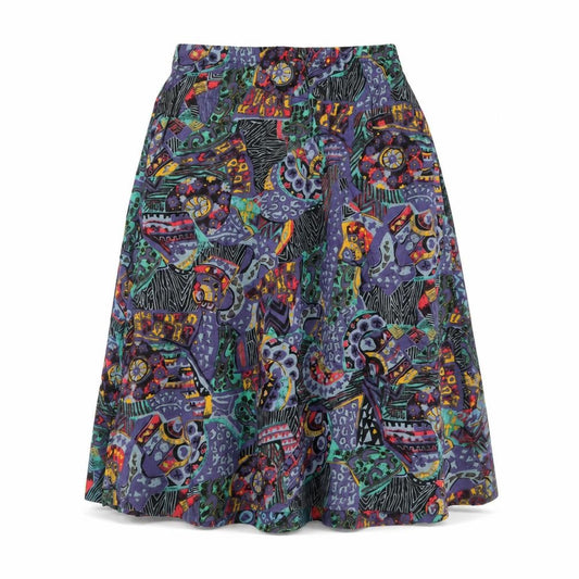 Front view of Brittany Nicole women’s blue geometric rayon swing skirt, size L