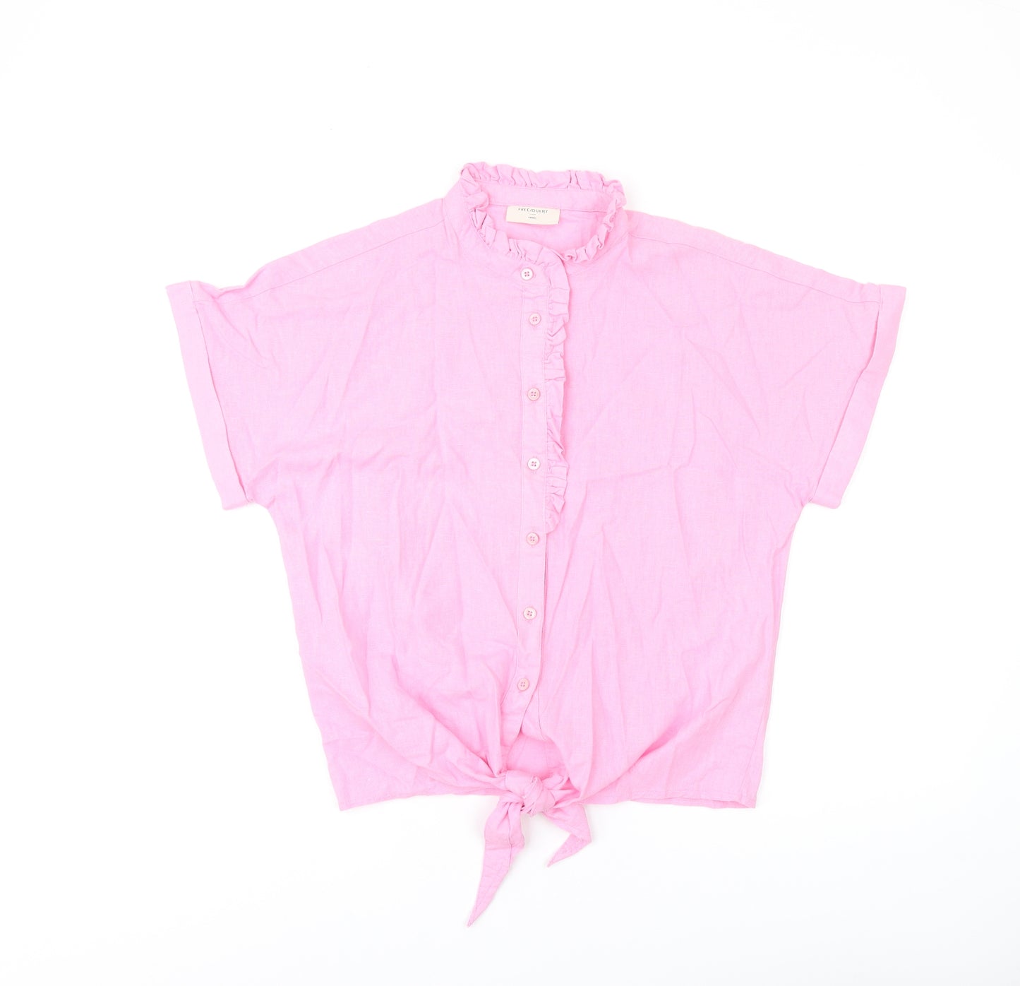 Free/Quent Womens Pink Linen Basic Button-Up Size S Round Neck