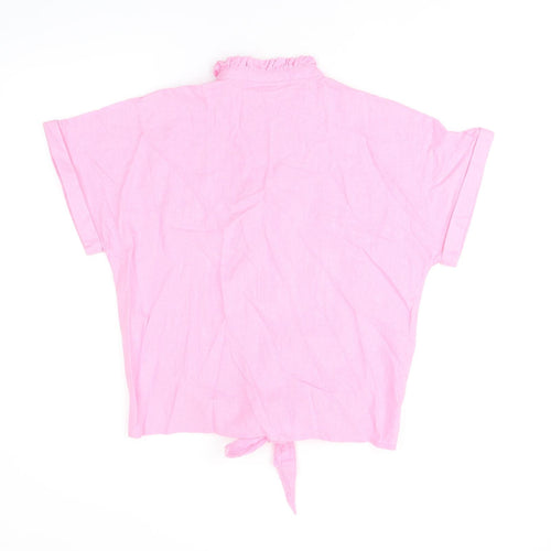Free/Quent Womens Pink Linen Basic Button-Up Size S Round Neck