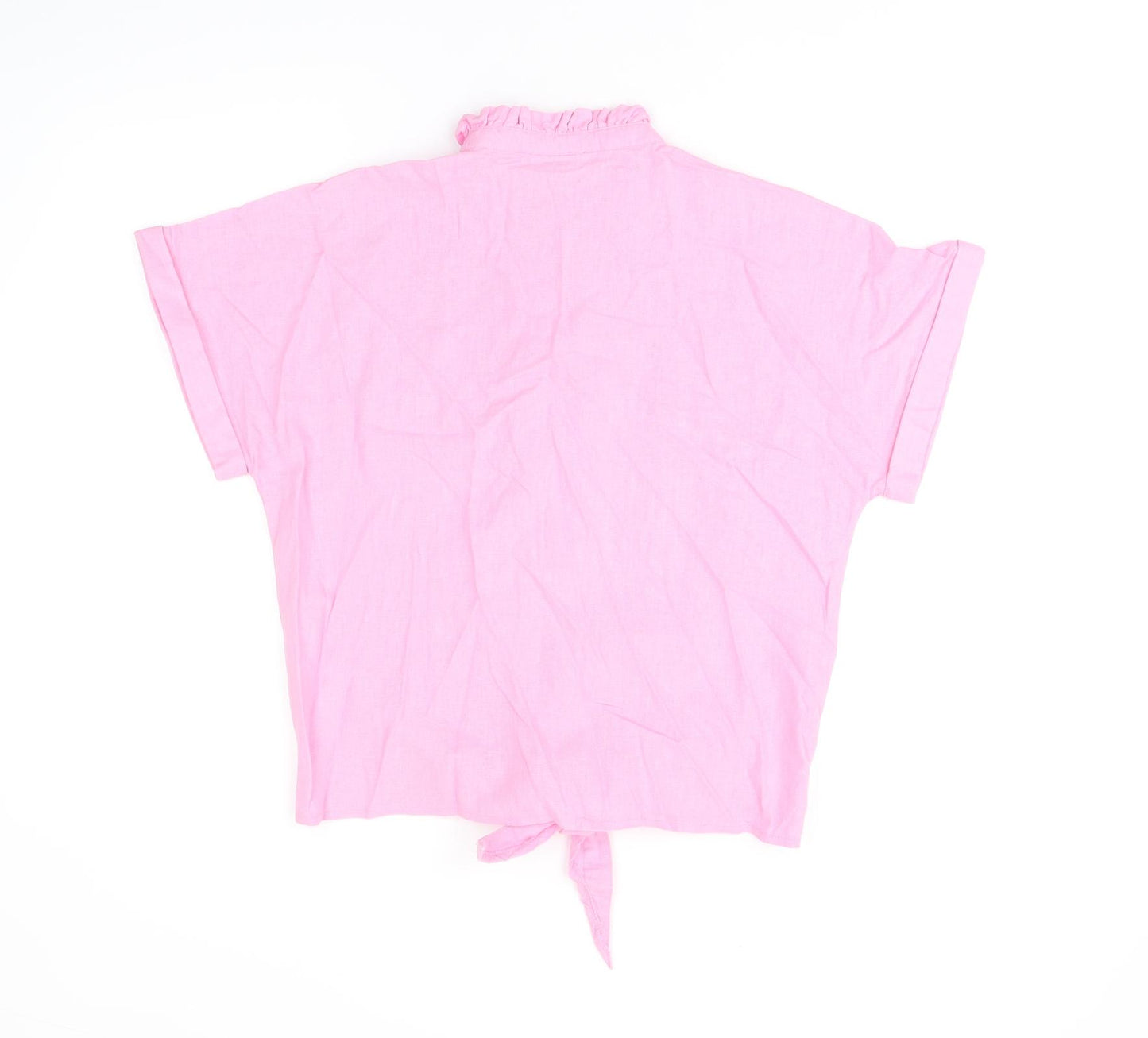 Free/Quent Womens Pink Linen Basic Button-Up Size S Round Neck
