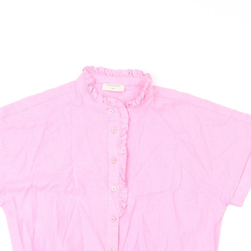 Free/Quent Womens Pink Linen Basic Button-Up Size S Round Neck