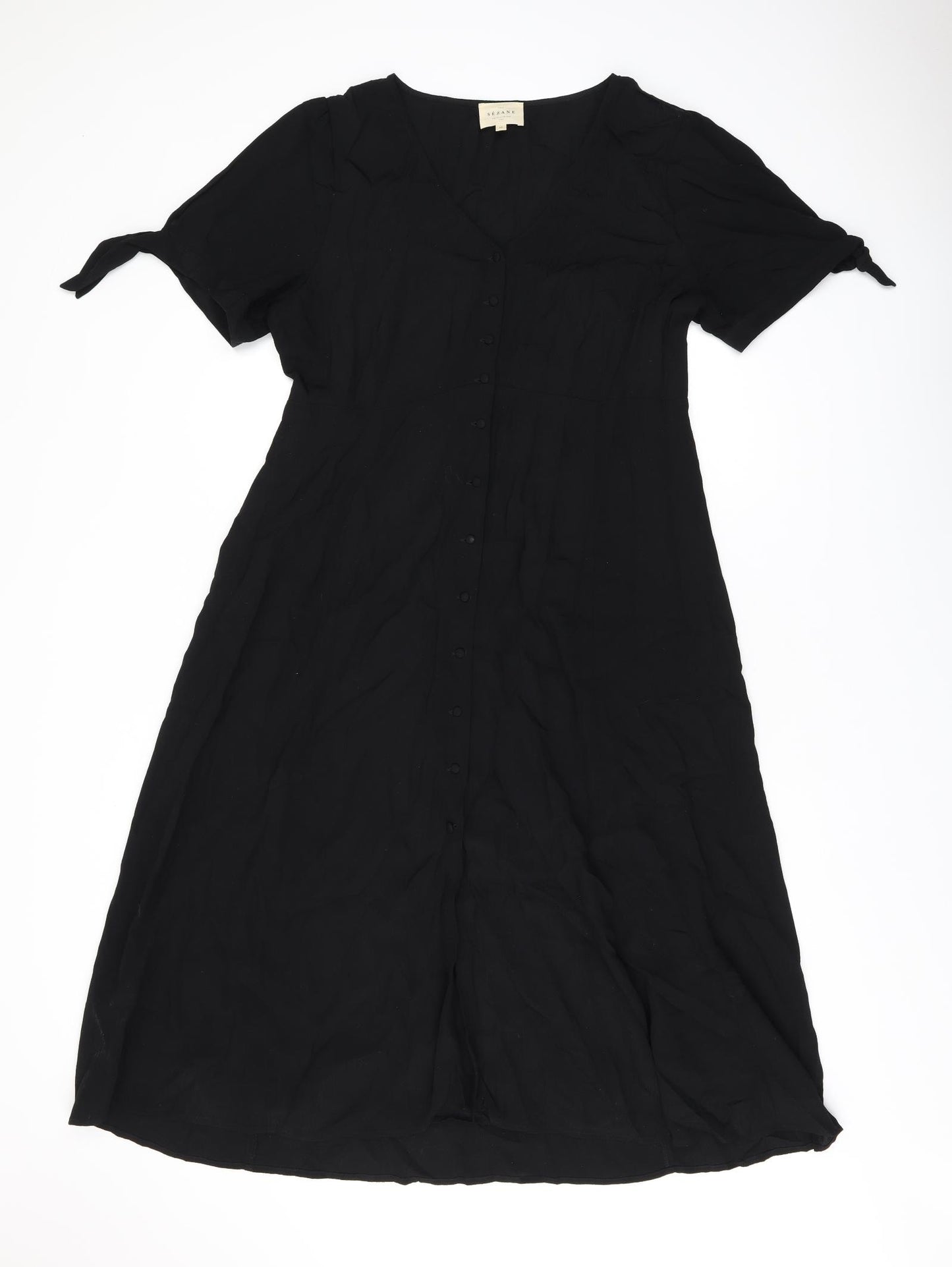 Sezane Womens Black Viscose A-Line Size 14 V-Neck Button