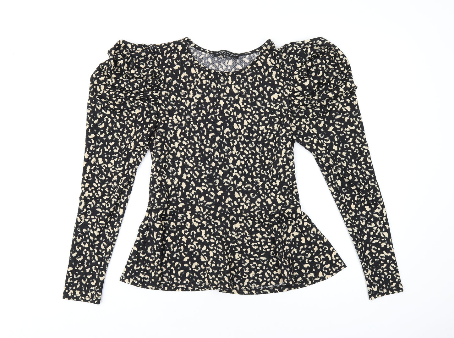 Dorothy Perkins Womens Black Animal Print Polyester Basic T-Shirt Size 8 Round Neck