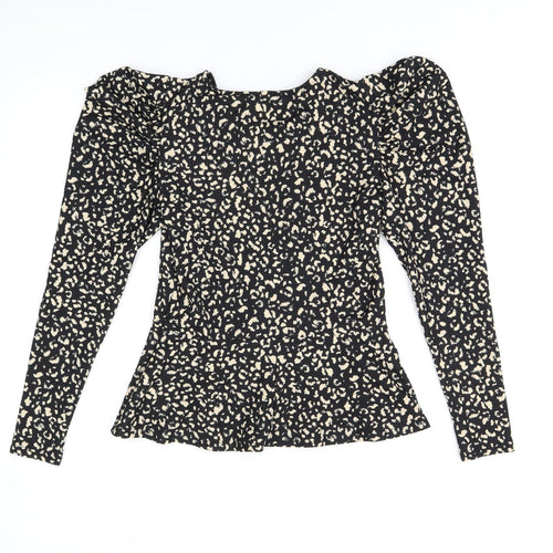 Dorothy Perkins Womens Black Animal Print Polyester Basic T-Shirt Size 8 Round Neck
