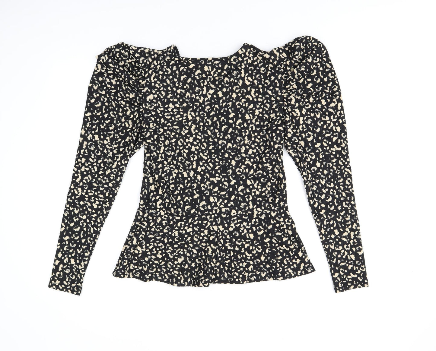 Dorothy Perkins Womens Black Animal Print Polyester Basic T-Shirt Size 8 Round Neck