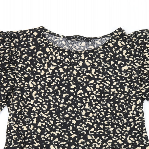 Dorothy Perkins Womens Black Animal Print Polyester Basic T-Shirt Size 8 Round Neck