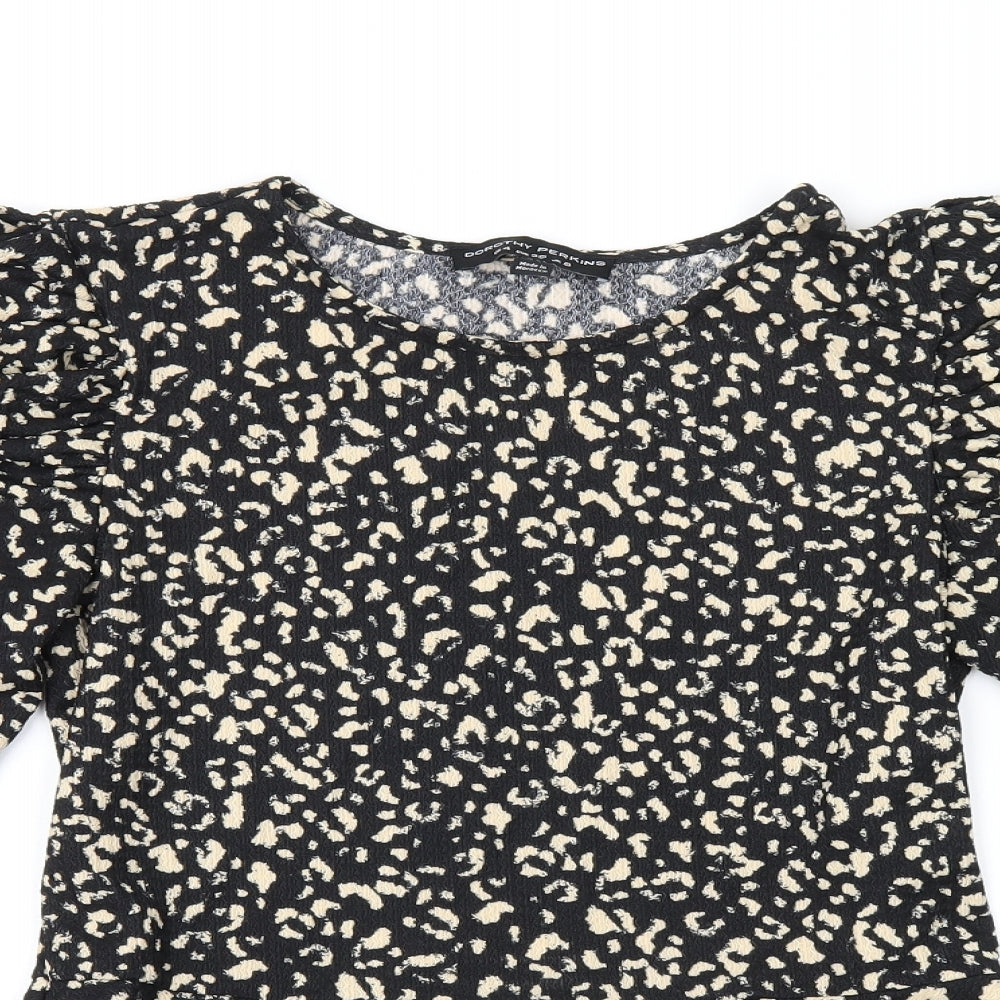 Dorothy Perkins Womens Black Animal Print Polyester Basic T-Shirt Size 8 Round Neck