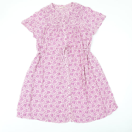 Per Una Womens Pink Floral Viscose A-Line Size 12 V-Neck Button