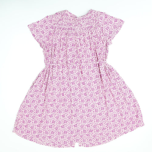Per Una Womens Pink Floral Viscose A-Line Size 12 V-Neck Button