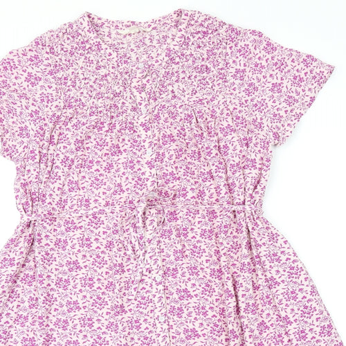 Per Una Womens Pink Floral Viscose A-Line Size 12 V-Neck Button
