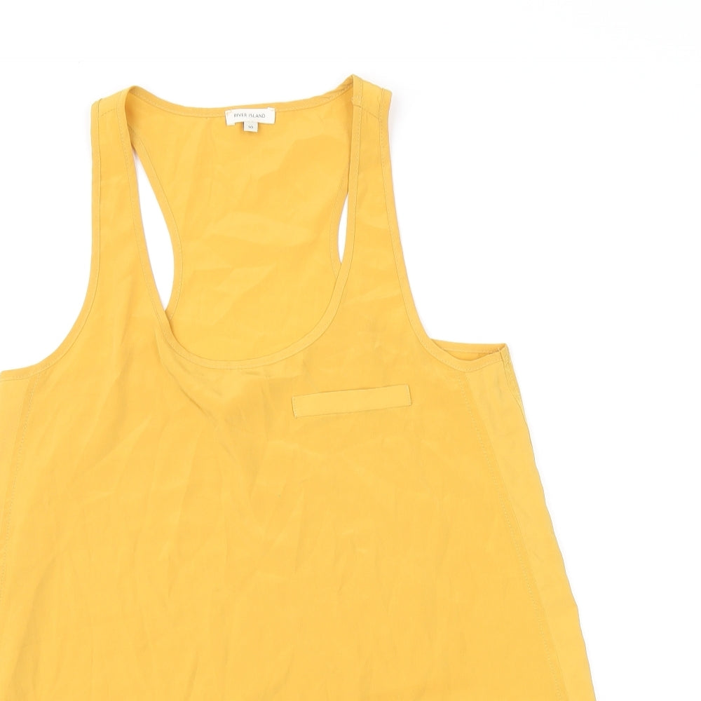 River Island Womens Yellow Polyester Basic Tank Size 10 Scoop Neck
