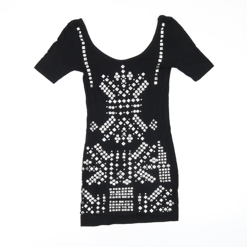 ASOS Womens Black Viscose Bodycon Size 8 Scoop Neck Pullover