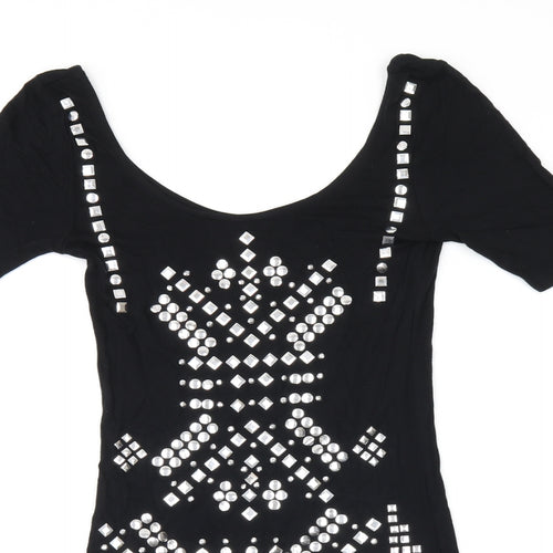 ASOS Womens Black Viscose Bodycon Size 8 Scoop Neck Pullover
