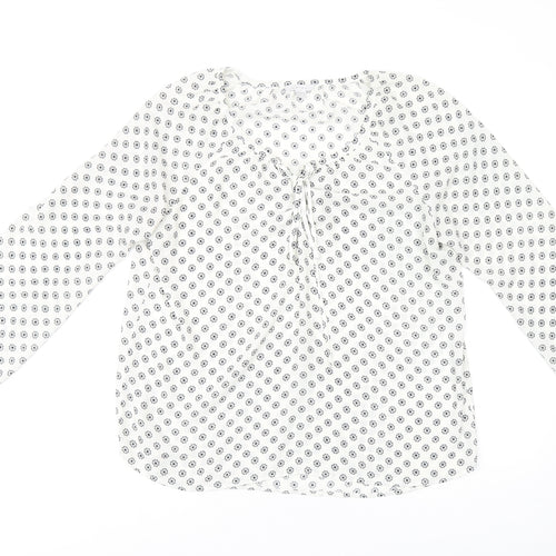 Amisu Womens White Floral Polyester Basic Blouse Size L V-Neck