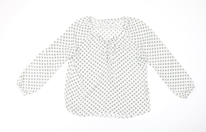 Amisu Womens White Floral Polyester Basic Blouse Size L V-Neck