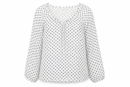 Front view of Amisu women’s white floral polyester basic blouse, size L, v-neck