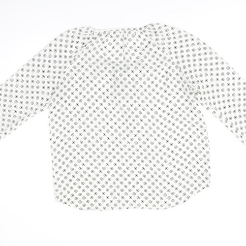 Amisu Womens White Floral Polyester Basic Blouse Size L V-Neck