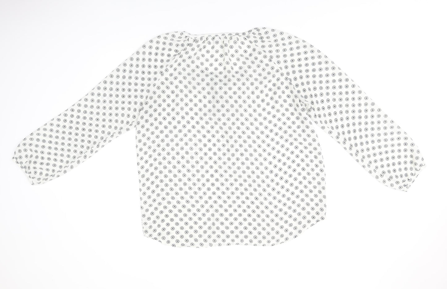 Amisu Womens White Floral Polyester Basic Blouse Size L V-Neck