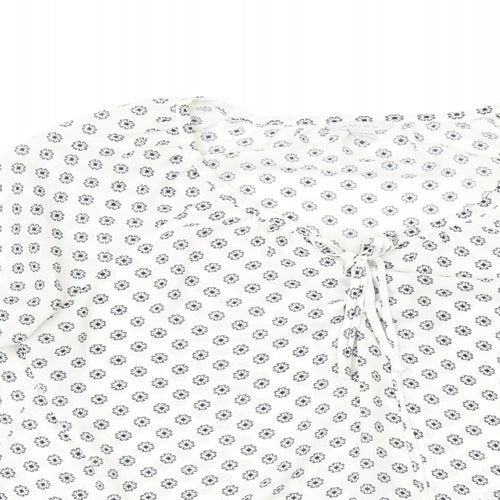 Amisu Womens White Floral Polyester Basic Blouse Size L V-Neck