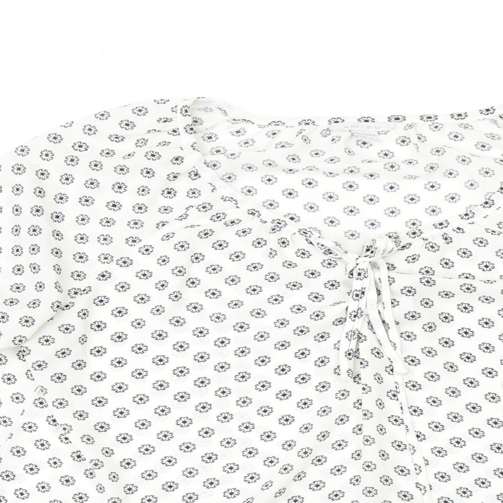 Amisu Womens White Floral Polyester Basic Blouse Size L V-Neck