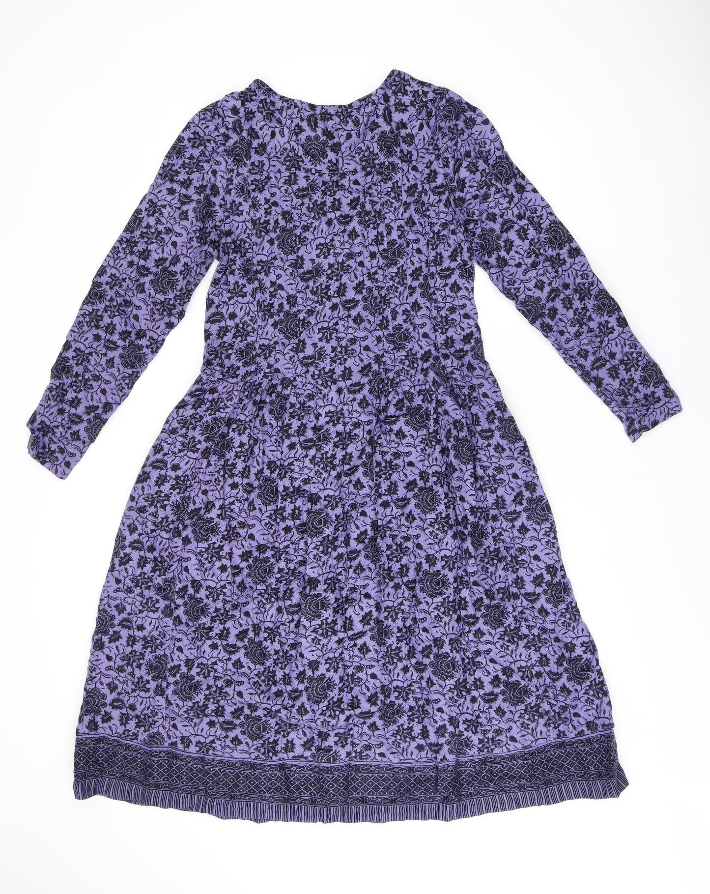 Lily Ella Womens Purple Floral Viscose A-Line Size 12 V-Neck Button