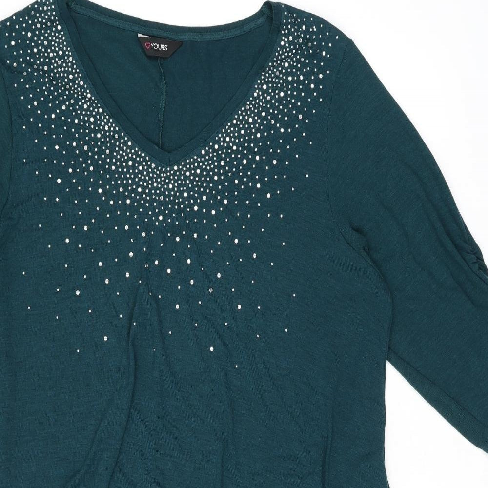 Love Yours Womens Green Polyester Basic T-Shirt Size 22 V-Neck - Size 22-24